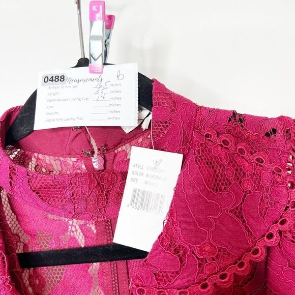 Adelyn Rae Womens Delillah Woven Floral Lace Ruffle Sheath Dress Small Burgundy - Picture 9 of 11